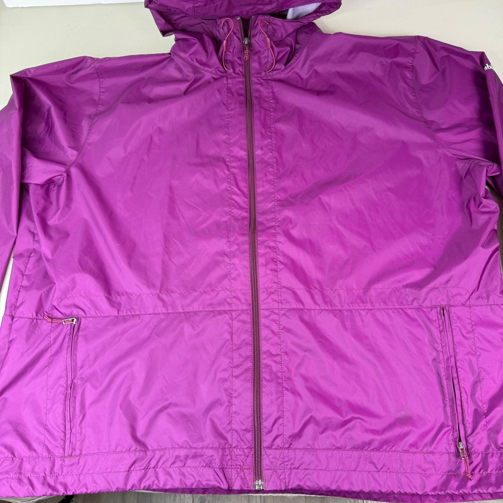 Columbia Womens Magenta Purple Full Zip Hooded Windbreaker Jacket XL